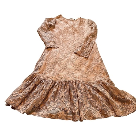 Amaryllis Stylish Tan Lace Dress with Ruffle Hem-Lined-Size XS- - Picture 7 of 10